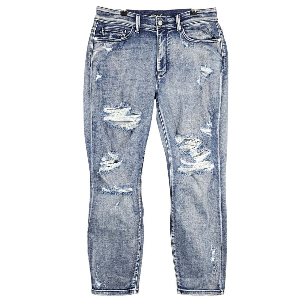 JUDY BLUE Boyfriend Fit High Rise Medium Wash Stretch Denim Blue Jeans SIZE 14W